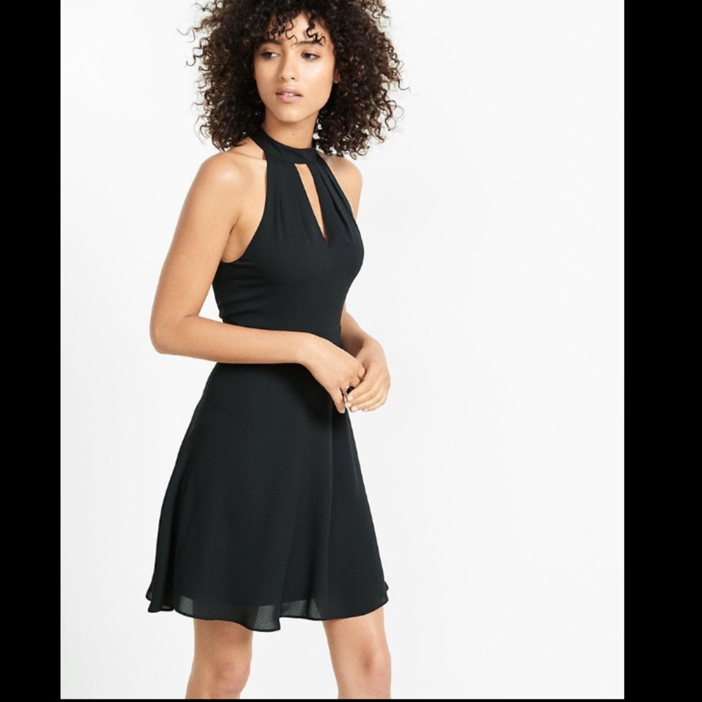 EXPRESS Black Halter Dress with Keyhole Neckline